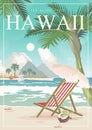 Hawaii Vector Travel Illustration. Summer Template. Beach Resort. Sunny Vacations In Retro Style