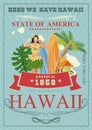 Hawaii vector travel illustration. Summer template. Beach resort. Sunny vacations in vintage style Royalty Free Stock Photo