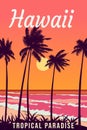 Hawaii Vintage Travel Poster. Sunset Beach