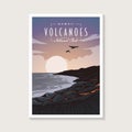 Hawaii Volcanoes National Park poster illustration, beautiful beach and lava scenery poster Royalty Free Stock Photo