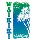 Hawaii Waikiki tee print with palm trees. T-shirt design, graphics, stamp, label, typography Royalty Free Stock Photo