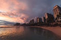 Hawaii's Waikiki Beach Sunset: People, Hotels, and Scenic View in Honolulu, Oahu, Hawaii Royalty Free Stock Photo