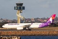 Hawaiian Airlines Airbus A330 aircraft at Sydney Airport after a flight from Honolulu Royalty Free Stock Photo