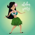 Hawaiian Aloha Party Invitation with Hawaiian hula dancing girl.