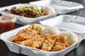 Hawaiian bbq in take out tray with chicken katsu Royalty Free Stock Photo