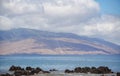 Hawaiian beach background. Enjoying paradise in Hawaii. Panorama tropical landscape of summer scenery with palm trees Royalty Free Stock Photo