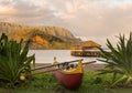 Hawaiian canoe by Hanalei Pier Royalty Free Stock Photo