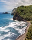 Hawaiian Coastline with a Black Sand Beach Royalty Free Stock Photo