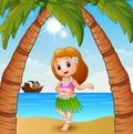 Hawaiian dancer girl on the beach Royalty Free Stock Photo