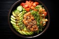 Hawaiian dish with salmon, avocado and cucumber