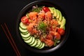 Hawaiian dish with salmon, avocado and cucumber