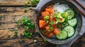 Hawaiian dish with salmon, avocado and cucumber