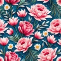 Hawaiian floral seamless pattern with watercolor tropical flowers. Vintage Royalty Free Stock Photo