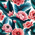 Hawaiian floral seamless pattern with watercolor tropical flowers. Vintage Royalty Free Stock Photo