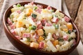 Hawaiian food: salad with pasta, ham, pineapple, onion, cheddar Royalty Free Stock Photo