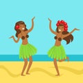 Hawaiian girl in grass skirt, with hibiscus in hair Royalty Free Stock Photo