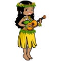 Hawaiian woman playing the ukulele. Vector illustration