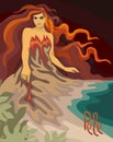 Hawaiian goddess of volcano Pele. Retro Vector illustration