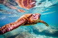 Hawaiian Green Sea Turtle cruising in the warm waters of the Pacific Ocean