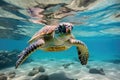 Hawaiian Green Sea Turtle Eretmochelys imbricata swimming underwater, Green sea turtle swimming in turquoise sea water, underwater Royalty Free Stock Photo