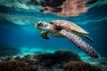 Hawaiian Green Sea Turtle (Eretmochelys imbricata) swimming underwater in the Red Sea. selective focus Royalty Free Stock Photo