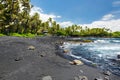 Hawaiian green turtles relaxing at Punaluu Black Sand Beach on the Big Island of Hawaii Royalty Free Stock Photo