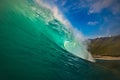 Surfing wave green blue barrel in Hawaii Royalty Free Stock Photo