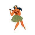 Hawaiian hula dancer young pretty woman Vector illustration.