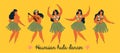 Hawaiian hula dancers young pretty woman poster, banner. Vector illustration. Royalty Free Stock Photo