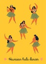 Hawaiian hula dancers young pretty woman poster, banner. Vector illustration. Royalty Free Stock Photo