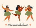 Hawaiian hula dancers young pretty woman Vector illustration. Royalty Free Stock Photo