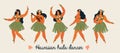 Hawaiian hula dancers young pretty woman. Vector illustration. Royalty Free Stock Photo