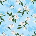 Hawaiian lilies blue seamless print