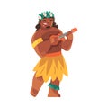 Hawaiian Man Character with Lei Garland or Wreath Playing Ukulele Vector Illustration