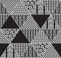 Hawaiian and Maori tribal collage. Black and white triangle patchwork.