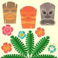 Hawaiian mask with tropical palms and hibiscus flowers