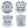 Hawaiian masks set stickers monochrome