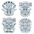 Hawaiian masks set stickers monochrome