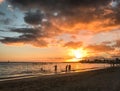 Hawaiian Orange Sunset Beach, Waikiki Beach Royalty Free Stock Photo