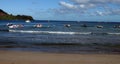 Hawaiian Outrigger Canoe racing start at Hanalei for the Na Pali Challenge, Kauai, Hawaii