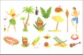 Hawaiian party set, Hawaii symbols vector Illustrations