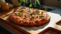 A Hawaiian pizza featuring pineapple and ham with hands reaching for a slice Royalty Free Stock Photo