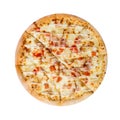 Hawaiian Pizza isolated on a white background. Pizza with meat, ham, pepper and pineapple. Top view Royalty Free Stock Photo