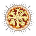 Hawaiian pizza pineapple, ham - illustration/ clipart