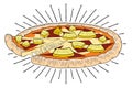 Hawaiian pizza pineapple, ham - illustration/ clipart