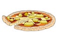 Hawaiian pizza pineapple, ham - illustration/ clipart