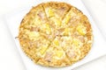 Hawaiian pizza on wooden white table background Royalty Free Stock Photo