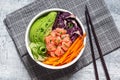 Hawaiian Poke Bowl with Salmon and Sliced Vegetables