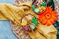 Hawaiian salmon poke bowl with seaweed, avocado rose, sesame seeds and scallions. Royalty Free Stock Photo