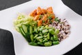 Hawaiian salmon poke salad with rice closeup Royalty Free Stock Photo